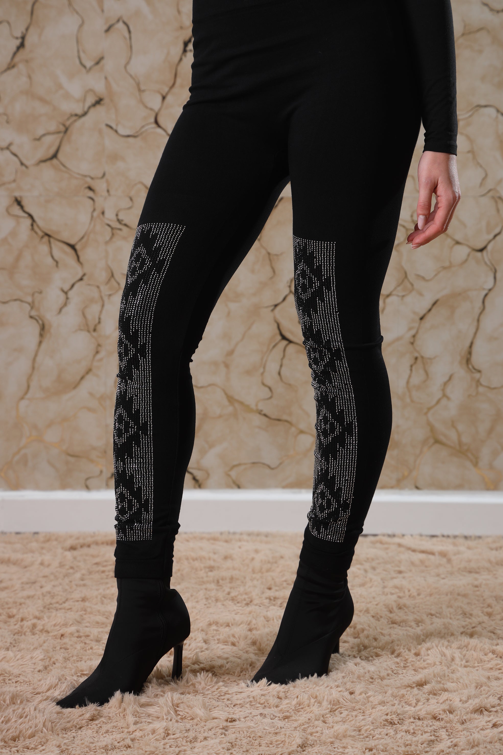 LEGGINGS IN COTONE CON STRASS ANTERIORE
