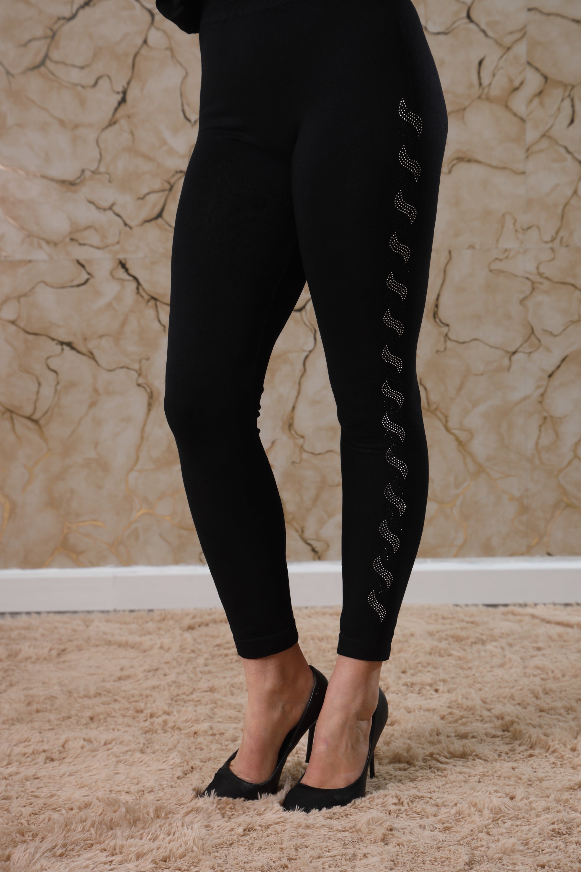 LEGGINGS IN COTONE CON STRASS LATERALI