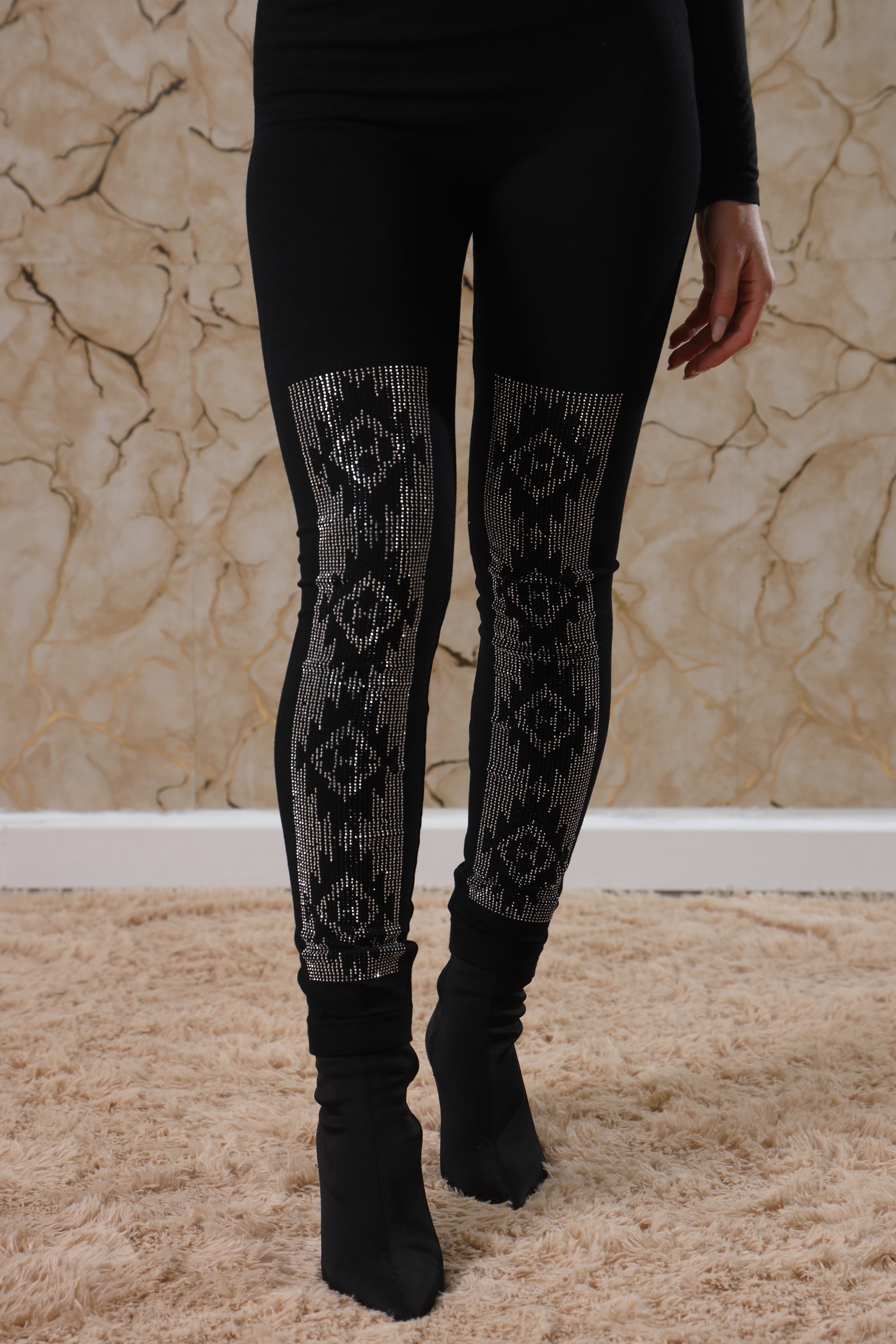 LEGGINGS IN COTONE CON STRASS ANTERIORE
